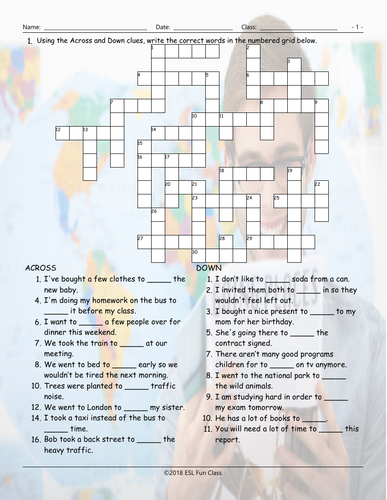 Infinitives of Purpose Crossword Puzzle Teaching Resources