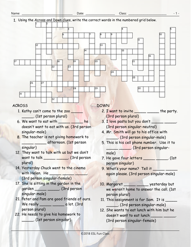 Object Pronoun Crossword Puzzle Teaching Resources