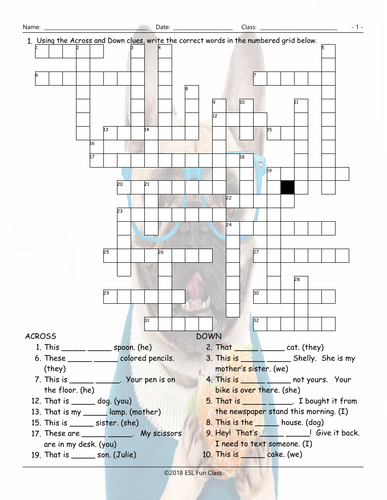 Possessive Adjectives Possessive Case Crossword Puzzle Teaching Resources