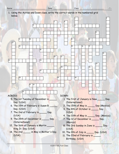 American vs Mexican Holidays Crossword Puzzle Teaching Resources