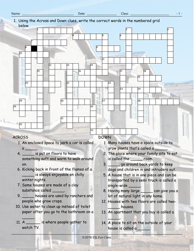 Houses Apartments Types Features Crossword Puzzle Teaching Resources