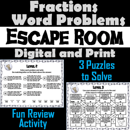 Fractions Word Problems: Math Escape Room