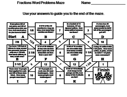 Fractions Word Problems: Math Maze