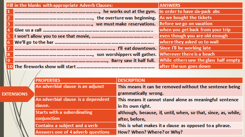 ADVERBIAL CLAUSE: LESSON PRESENTATION | Teaching Resources