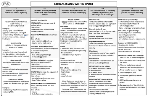 KEY INFO SHEET Ethical Issues in Sport | Teaching Resources