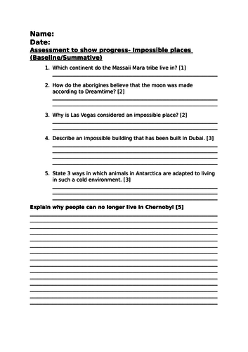 Impossible places assessment