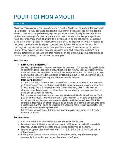 Pour Toi Mon Amour De Jacques Prevert Teaching Resources