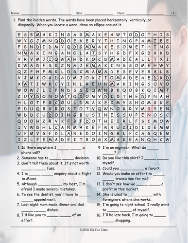 Do vs make word search worksheet teaching resources