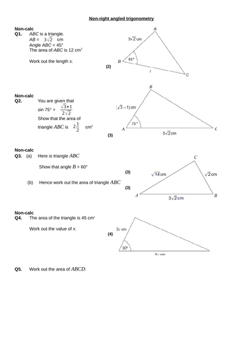 Sine rule , cosine rule including exact trig values for non-calculator ...