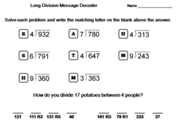 Fourth Grade Long Division with Remainders Activity: Math Message
