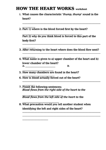 Worksheet on the circulatory system (How the heart works) | Teaching