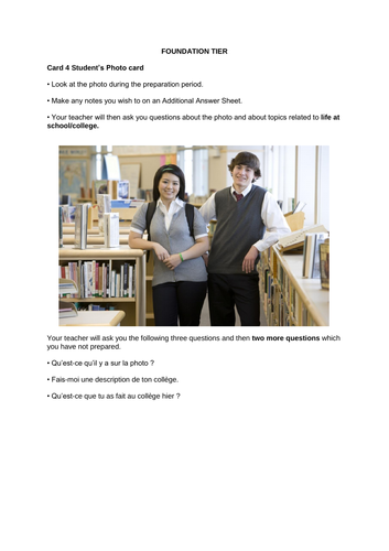 French GCSE Foundation photo card practice school | Teaching Resources