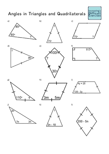 Increasingly Difficult Questions Angles In Triangles And Quadrilaterals Teaching Resources 2937