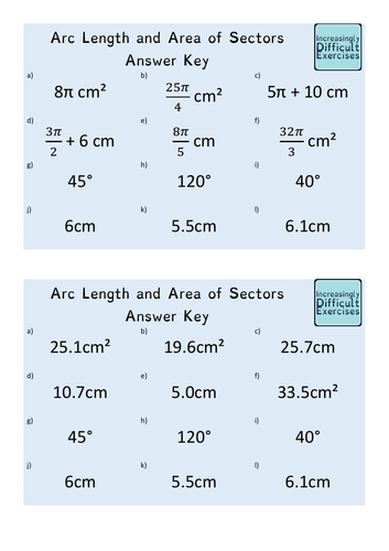 Increasingly Difficult Questions Arc Length And Area Of Sectors Teaching Resources