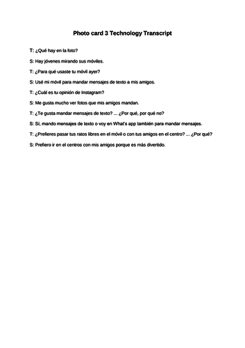 Spanish GCSE Foundation technology photo practice card | Teaching Resources