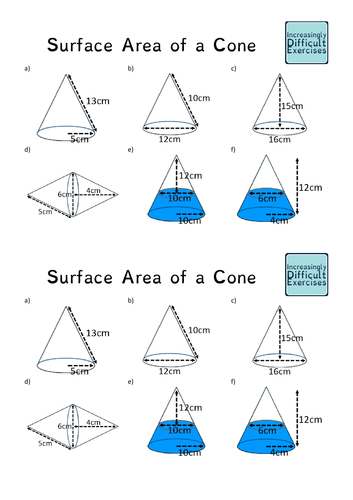 Increasingly Difficult Questions - Surface Area of a Cone | Teaching ...