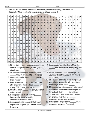 Cheaters-Dishonesty Word Search Worksheet | Teaching Resources