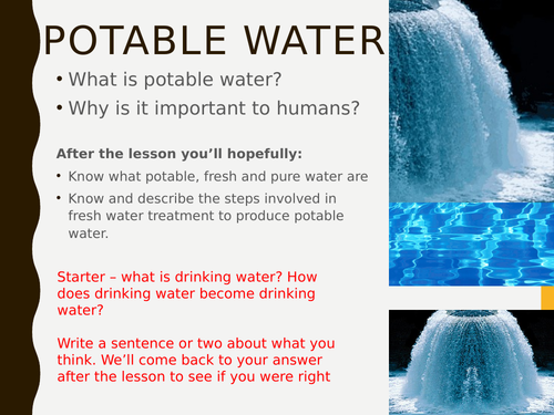 Using Resources Topic Potable Water GCSE AQA Teaching Resources