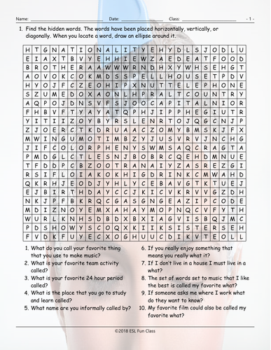 Personal Information Word Search Worksheet | Teaching Resources