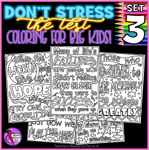 Growth Mindset Colouring Pages / Posters / Sheets: Don't Stress The Test 3