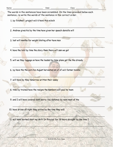 Future Perfect Tense Scrambled Sentences Worksheet | Teaching Resources