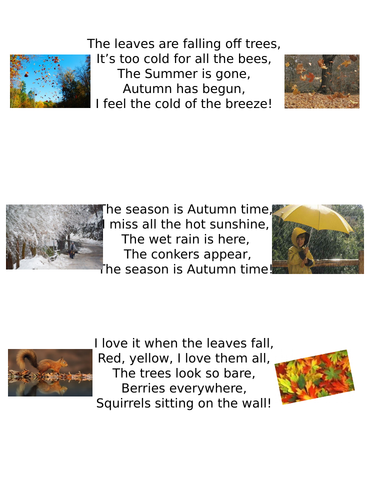 A set of seasonal Limericks (Autumn) along with a few worksheets ...