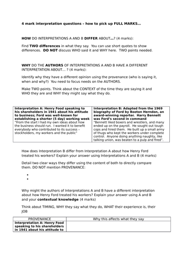 AQA 8145 American 1920-73 - how and why interpretations revision sheet