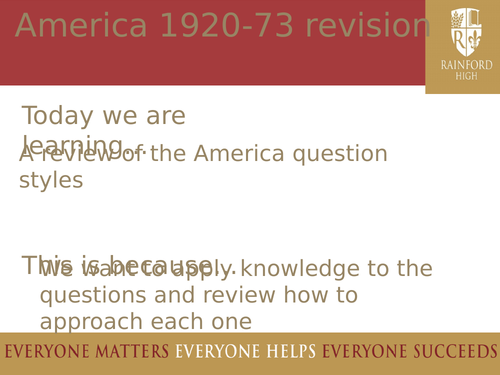 AQA 8145 - America 1920-73 revision lesson - all question styles