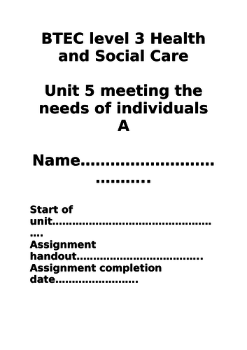 BTEC health and social care level 3 unit 5 | Teaching Resources