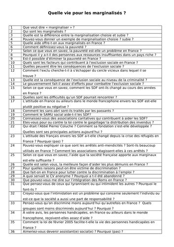 Quelle vie pour les marginalisés? FULL TOPIC- A Level FRENCH- year 2 ...