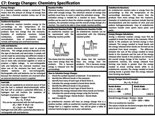 C7 Energy Changes Knowledge Organisers: AQA GCSE Revision