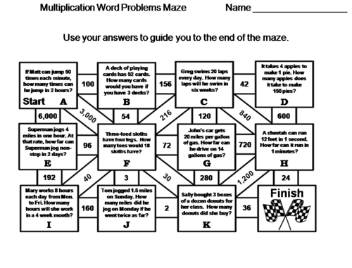 Multiplication Word Problems: Math Maze