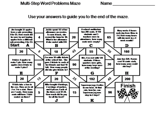 Multi-Step Word Problems: Math Maze