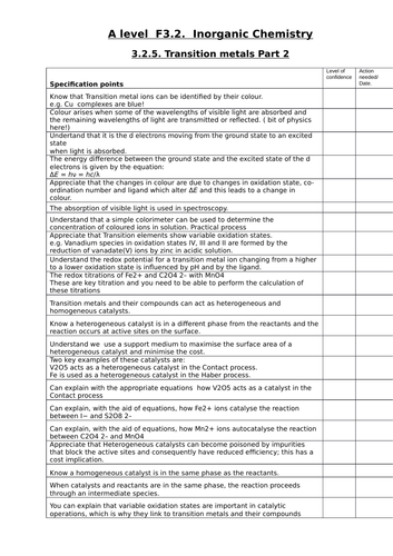 A level Chemistry Transition metals booklet-colour/oxidation states/catalysts