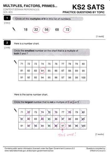 Multiples Factors And Primes Worksheet