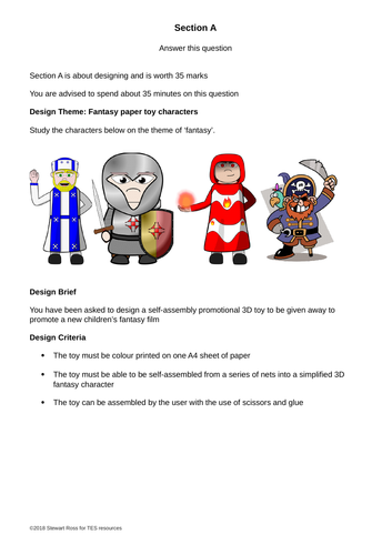 AQA Graphic Products section A practice 2018 theme "Fantasy Paper Toy Characters" (1 of 3)