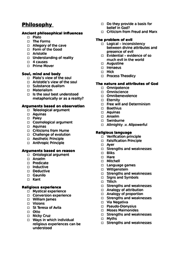 OCR Philosophy A-Level Checklist