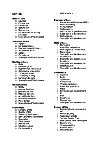 OCR A-Level Ethics Checklist