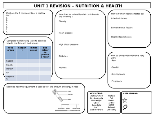GCSE Biology Nutrition & Health Revision Mat