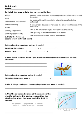 New Aqa P10 Force And Motion Summary Quick Quiz Teaching Resources 3611
