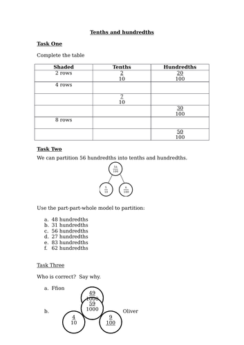 Tenths and hundredths number line picture