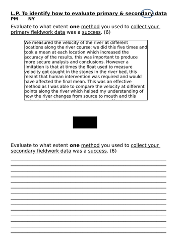 primary & secondary fieldwork skills question activity geography