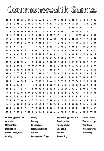 Commonwealth Games 2018 Sports Word Search Find | Teaching Resources