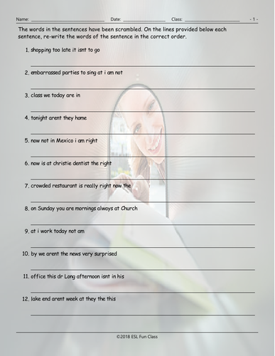 Present Simple Tense-Verb Be Scrambled Sentences Worksheet | Teaching ...