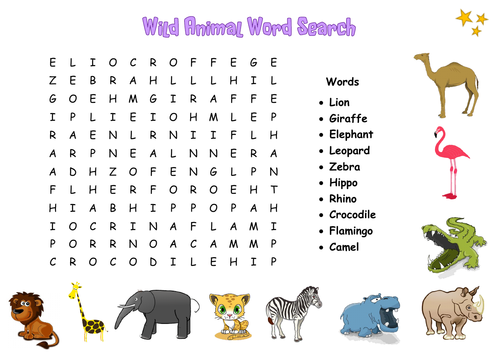 Wild Animal Word Search | Teaching Resources