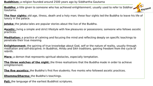 AQA Spec A Religious studies (9-1) Buddhism beliefs key words