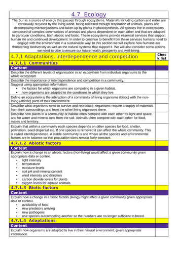 AQA: GCSE (1-9): Biology: 4.7  Ecology Tick List