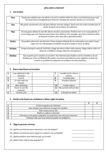 Spanish GCSE Technology & Internet: Reading comprehension & translation