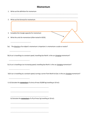 GCSE Physics Worksheet: Momentum, definition, formula, Q&A | Teaching