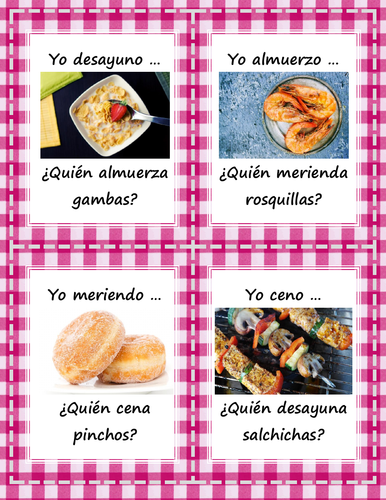 La comida - ¿Quién desayuna/almuerza/cena? - Card Game